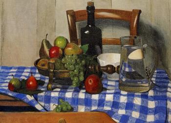 菲利尅斯 瓦洛東 Still Life with Blue Checkered Tablecloth